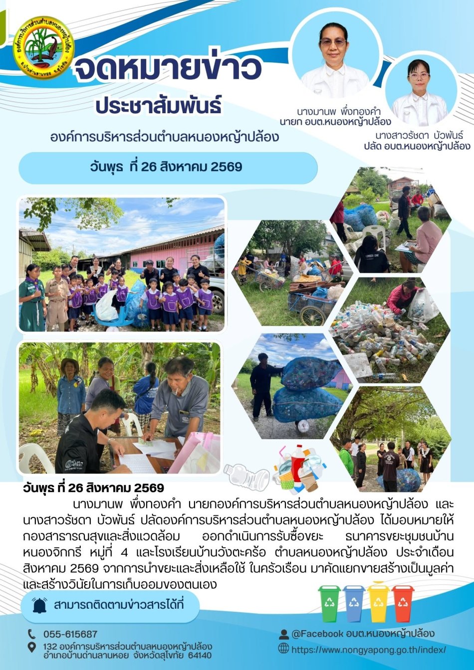 ออกรับซื้อขยะ ธนาคารขยะ หมู่ 4 บ้านหนองจิกกรี